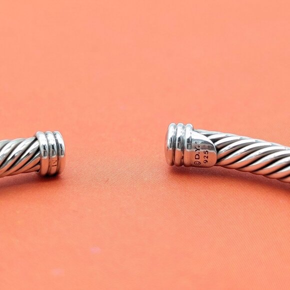 DAVID YURMAN 4MM Sterling Silver Diamond Single Station Barrel Bracelet 7 Inch - Picture 4 of 8